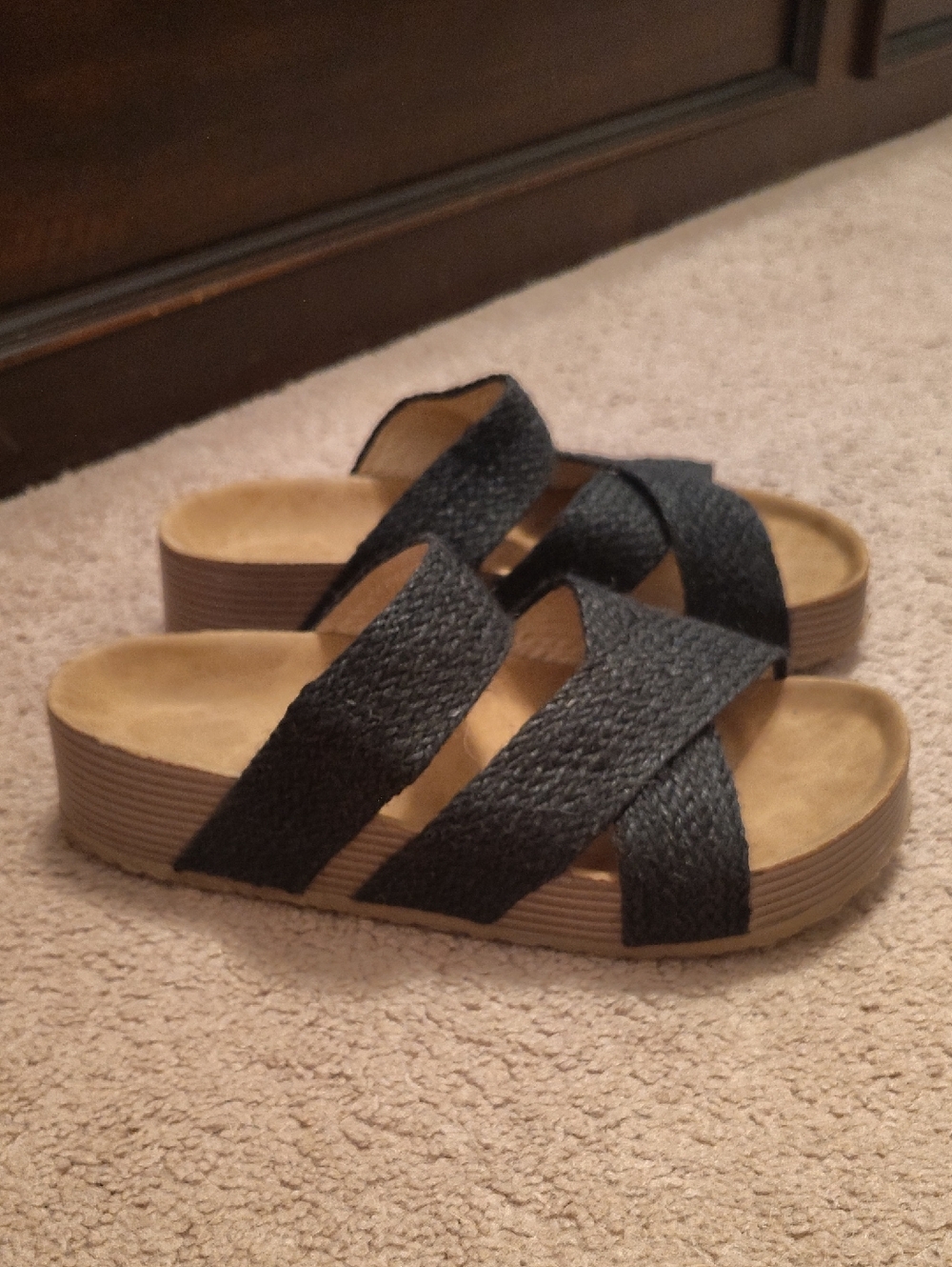 Women's Black Cross-Strap Slide Sandals